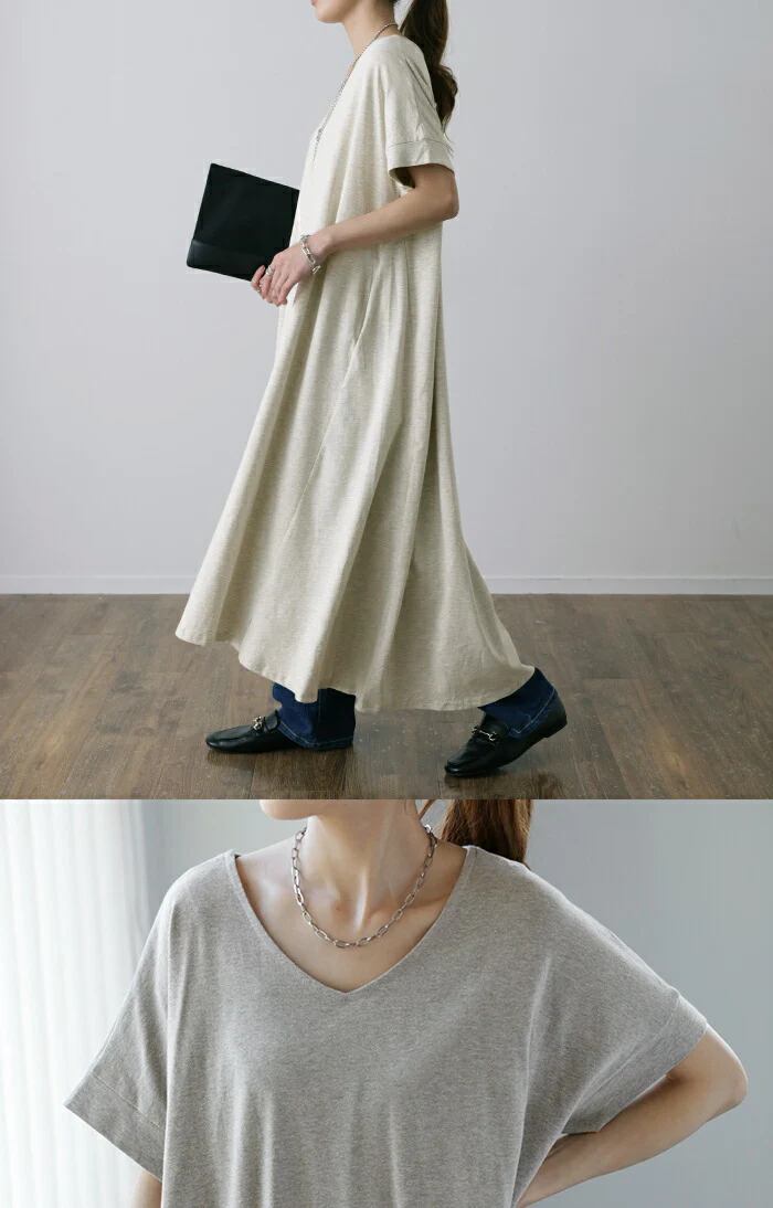 【夏セール】 ワンピース レディース ロングワンピース ロング ワンピ ロングワンピ マキシワンピース Tシャツワンピース マキシワンピ マキシ 半袖 五分袖 Aライン フレア ドルマン きれいめ 無地 体型カバー 大きいサイズ 春 夏 HUG.U - Image 8