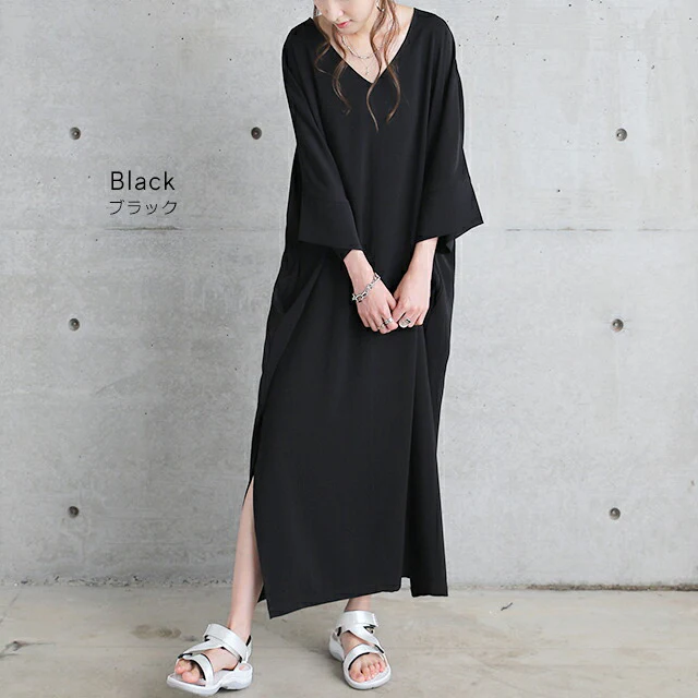 【夏セール】 ワンピース レディース ロングワンピース マキシワンピース マキシワンピ マキシ スリット 半袖 五分袖 七分袖 Aライン フレア きれいめ ドルマン 無地 体型カバー 大きいサイズ 春 夏 HUG.U メール便 - Image 14