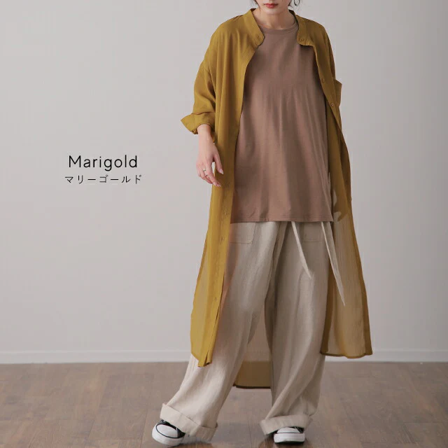 シアーシャツ ロングシャツ シャツ ロング ワンピース シフォンワンピース シフォンワンピ シフォン マキシ ノーカラー 長袖 レディース シアー バンドカラー きれいめ シースルー 黒 白 春 夏 HUG.U メール便 - Image 13