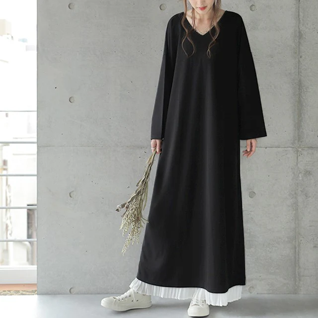 ワンピース 「背中 パール」ワンピ ロングワンピース ロング 結婚式 レディース マキシワンピース マキシ フレア Aライン バック スリット Vネック 大きいサイズ 長袖 無地 シンプル 二次会 パーティー セミフォーマル ブラック 黒 グレー 春 夏 HUG.U - Image 26
