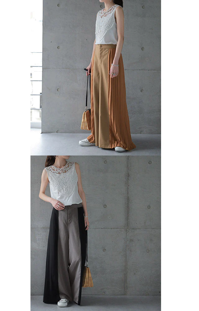 【夏セール】 「ワンランク上」の着こなしを。 パンツ ワイドパンツ レディース プリーツ ボトムス フレア フレアパンツ ワイド ロング バギー ゴム ウエストゴム ズボン ワイド きれいめ Aライン 配色 バイカラー 黒 グレー 大きいサイズ 春 夏 HUG.U - Image 13