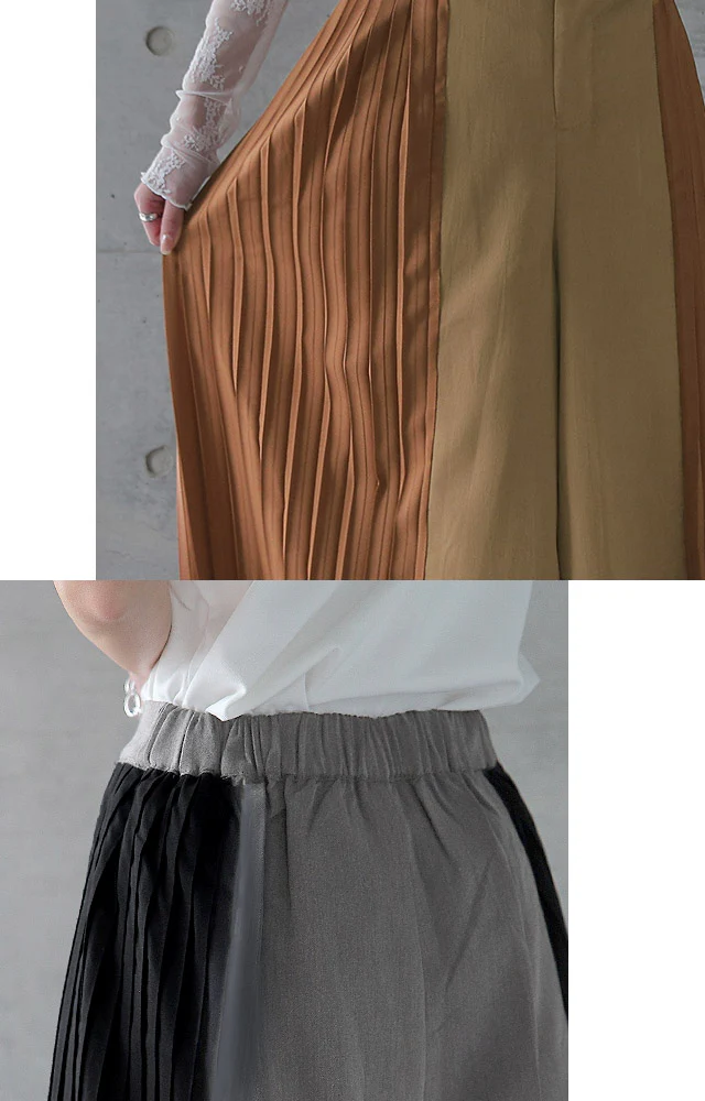 【夏セール】 「ワンランク上」の着こなしを。 パンツ ワイドパンツ レディース プリーツ ボトムス フレア フレアパンツ ワイド ロング バギー ゴム ウエストゴム ズボン ワイド きれいめ Aライン 配色 バイカラー 黒 グレー 大きいサイズ 春 夏 HUG.U - Image 19