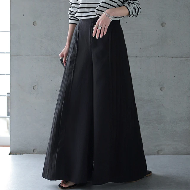 【夏セール】 「ワンランク上」の着こなしを。 パンツ ワイドパンツ レディース プリーツ ボトムス フレア フレアパンツ ワイド ロング バギー ゴム ウエストゴム ズボン ワイド きれいめ Aライン 配色 バイカラー 黒 グレー 大きいサイズ 春 夏 HUG.U - Image 27