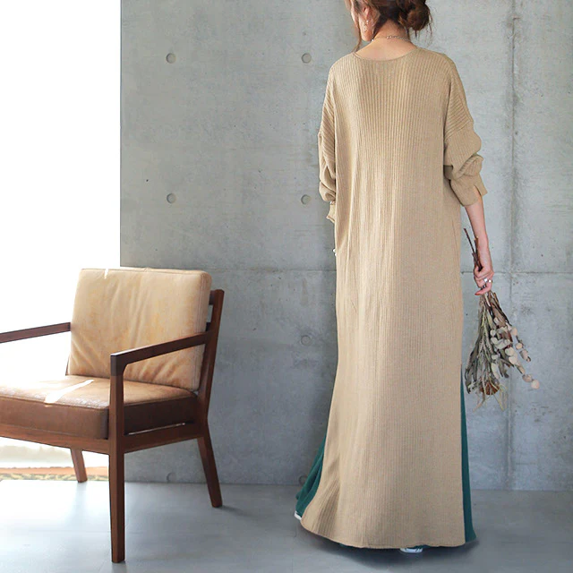 ゆったり 痩せ見え ニット ワンピ ワンピース ロングワンピース ■一部7月中旬入荷 ロング ニットワンピース ニットワンピ リブニット リブ 体型カバー スリット レイヤード 長袖 Vネック ドロップショルダー きれいめ 無地 プラスサイズ 大きいサイズ 春 夏 HUG.U - Image 25