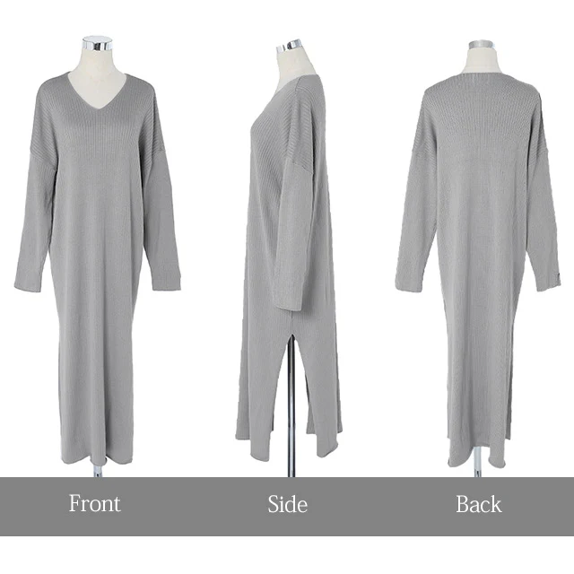 ゆったり 痩せ見え ニット ワンピ ワンピース ロングワンピース ■一部7月中旬入荷 ロング ニットワンピース ニットワンピ リブニット リブ 体型カバー スリット レイヤード 長袖 Vネック ドロップショルダー きれいめ 無地 プラスサイズ 大きいサイズ 春 夏 HUG.U - Image 28