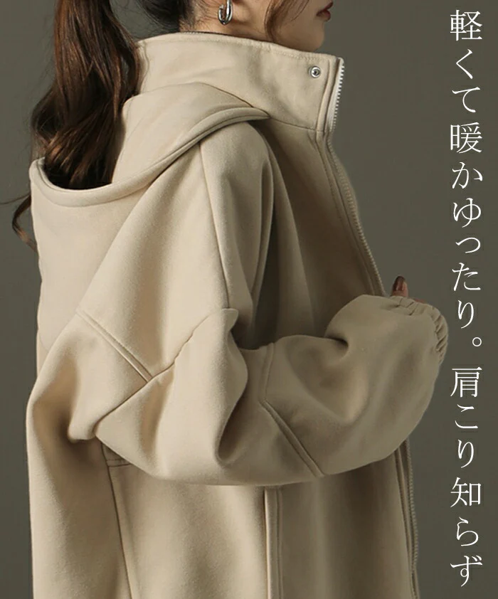 「脱、重量アウター」新アウターパーカー。 アウター レディース パーカー コート 裏起毛 トップス トレーナー スウェット ジャケット ジップアップ フーディー 小顔 ドロップショルダー お尻が隠れる 大きいサイズ ブラック 黒 春 夏 HUG.U - Image 17