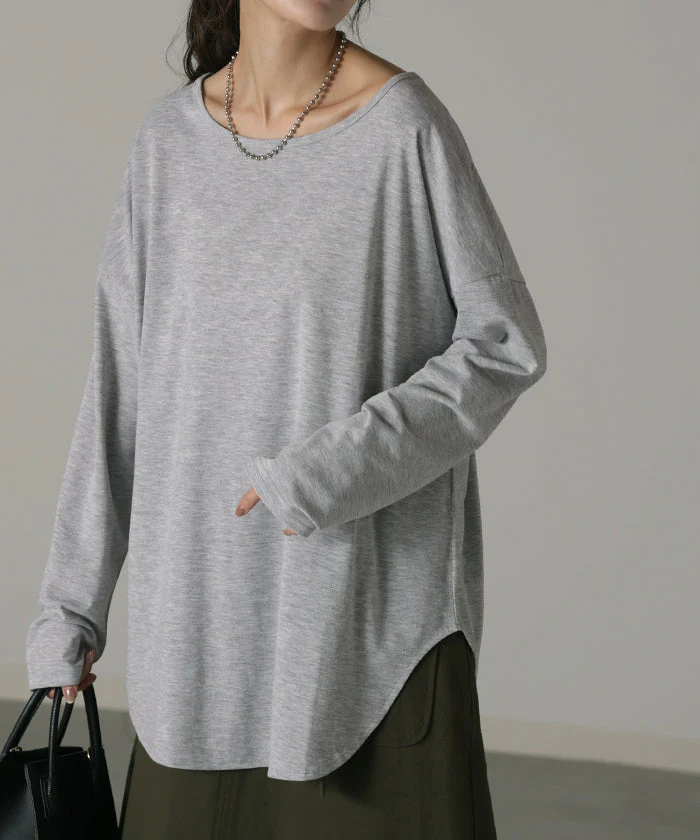 選べる2裾 レイヤード カットソー レディース ティーシャツ インナー 無地 長袖 Tシャツ ロング チュニック お尻が隠れる ゆる トップス クルーネック 重ね着 長い 大人 オフィス お洒落 伸縮性 黒 白 春 夏 HUG.U メール便 - Image 112