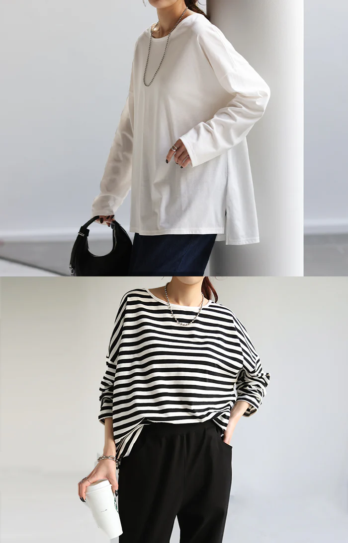 選べる2裾 レイヤード カットソー レディース ティーシャツ インナー 無地 長袖 Tシャツ ロング チュニック お尻が隠れる ゆる トップス クルーネック 重ね着 長い 大人 オフィス お洒落 伸縮性 黒 白 春 夏 HUG.U メール便 - Image 246