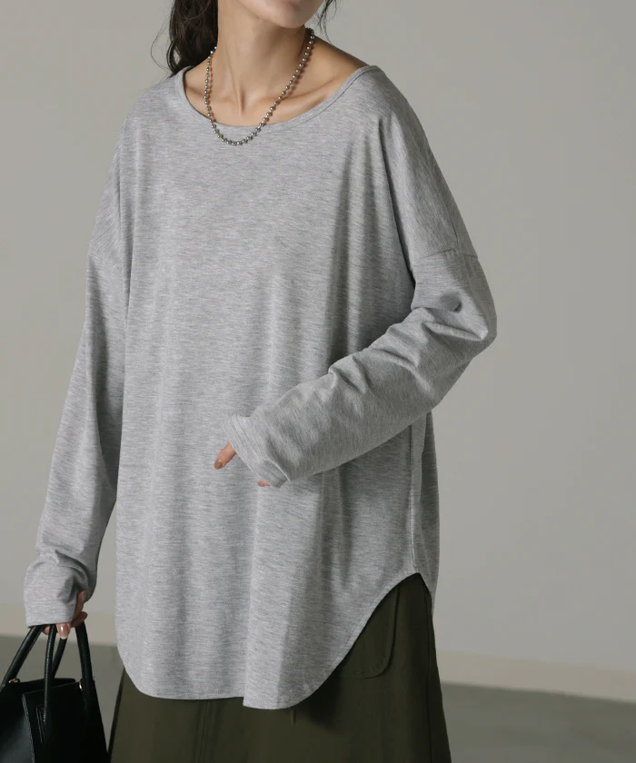 選べる2裾 レイヤード カットソー レディース ティーシャツ インナー 無地 長袖 Tシャツ ロング チュニック お尻が隠れる ゆる トップス クルーネック 重ね着 長い 大人 オフィス お洒落 伸縮性 黒 白 春 夏 HUG.U メール便 - Image 286