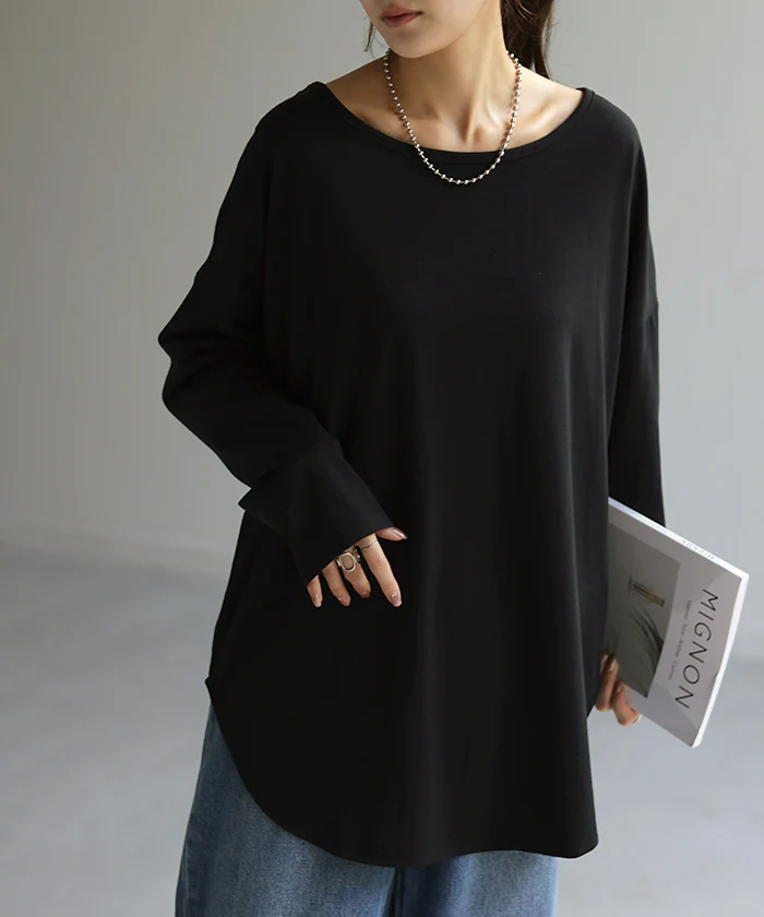 選べる2裾 レイヤード カットソー レディース ティーシャツ インナー 無地 長袖 Tシャツ ロング チュニック お尻が隠れる ゆる トップス クルーネック 重ね着 長い 大人 オフィス お洒落 伸縮性 黒 白 春 夏 HUG.U メール便 - Image 288