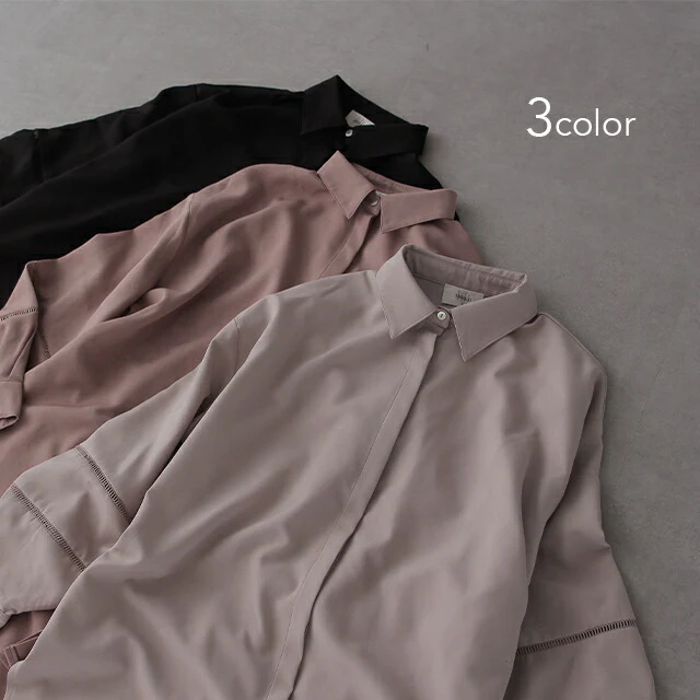 袖レース 大人 ぽわん袖 シャツ ロングシャツ トップス ロング 比翼 長袖 レース とろみ 大きいサイズ 体型カバー バルーン チュニック お尻が隠れる きれいめ 黒 レディース バルーンスリーブ レース 春 夏 HUG.U - Image 2