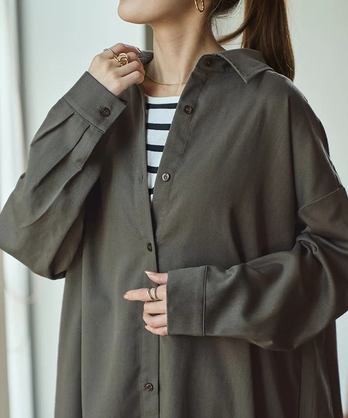 ゆれる。大人の洗練バックプリーツ ワンピース レディース ワンピ シャツワンピース ロングワンピース シャツ プリーツ バックプリーツ ロングワンピ シャツワンピ ロングシャツ マキシ 長袖 ロング 無地 大きいサイズ 黒 春 夏 HUG.U - Image 11