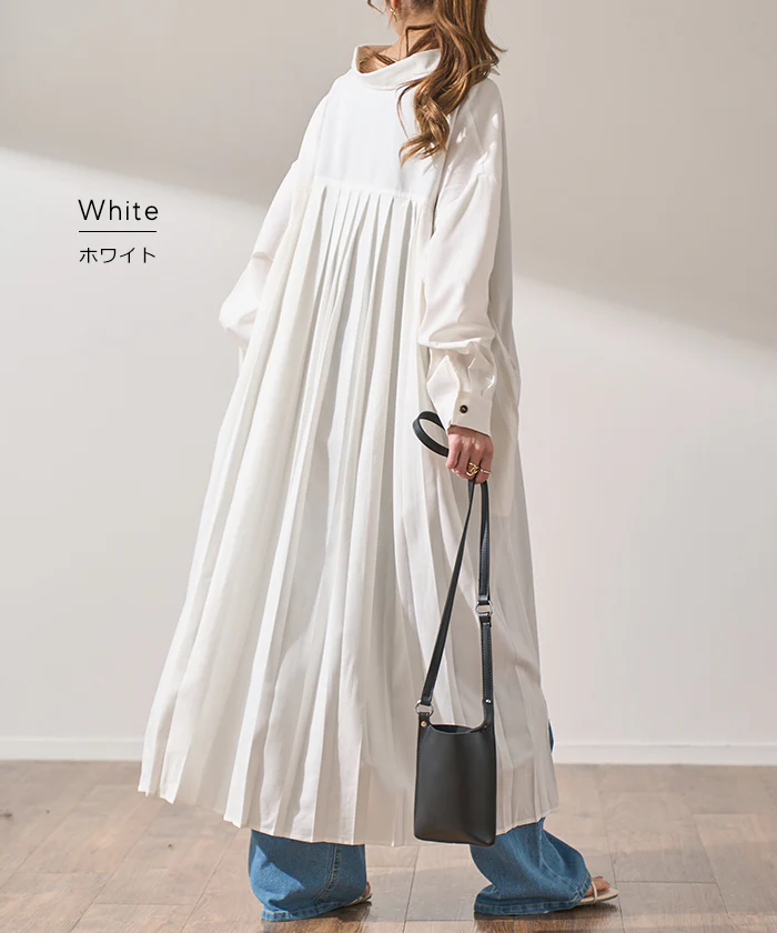 ゆれる。大人の洗練バックプリーツ ワンピース レディース ワンピ シャツワンピース ロングワンピース シャツ プリーツ バックプリーツ ロングワンピ シャツワンピ ロングシャツ マキシ 長袖 ロング 無地 大きいサイズ 黒 春 夏 HUG.U - Image 14