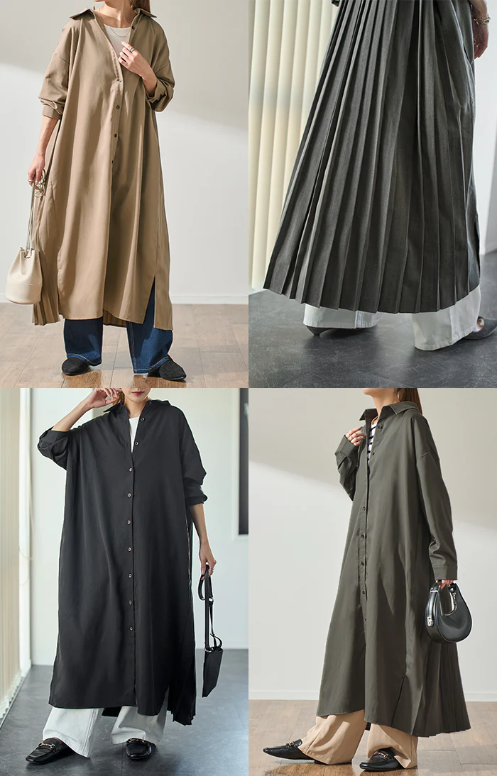 ゆれる。大人の洗練バックプリーツ ワンピース レディース ワンピ シャツワンピース ロングワンピース シャツ プリーツ バックプリーツ ロングワンピ シャツワンピ ロングシャツ マキシ 長袖 ロング 無地 大きいサイズ 黒 春 夏 HUG.U - Image 26