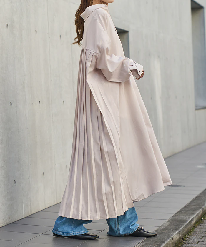 ゆれる。大人の洗練バックプリーツ ワンピース レディース ワンピ シャツワンピース ロングワンピース シャツ プリーツ バックプリーツ ロングワンピ シャツワンピ ロングシャツ マキシ 長袖 ロング 無地 大きいサイズ 黒 春 夏 HUG.U - Image 5