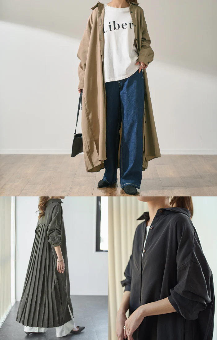 ゆれる。大人の洗練バックプリーツ ワンピース レディース ワンピ シャツワンピース ロングワンピース シャツ プリーツ バックプリーツ ロングワンピ シャツワンピ ロングシャツ マキシ 長袖 ロング 無地 大きいサイズ 黒 春 夏 HUG.U - Image 8