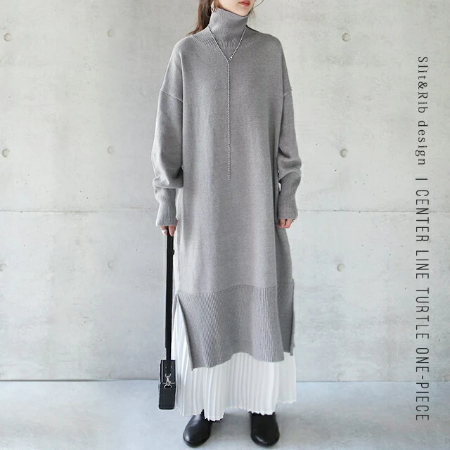 「小顔ニット×抜け感スリット」 ニットワンピース ニット ワンピース タートルネック ハイネック 長袖 ロングワンピース ロング レディース スリット リブニット きれいめ レイヤード 大きいサイズ 春 夏 HUG.U - Image 24