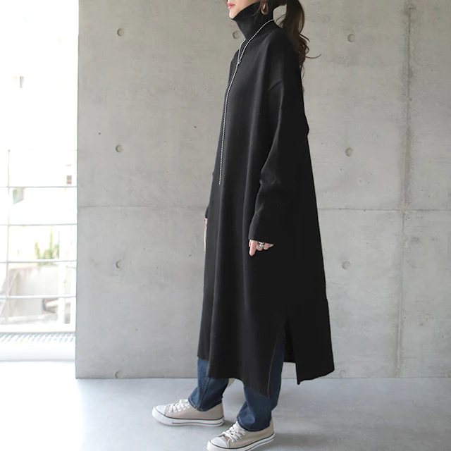 「小顔ニット×抜け感スリット」 ニットワンピース ニット ワンピース タートルネック ハイネック 長袖 ロングワンピース ロング レディース スリット リブニット きれいめ レイヤード 大きいサイズ 春 夏 HUG.U - Image 27