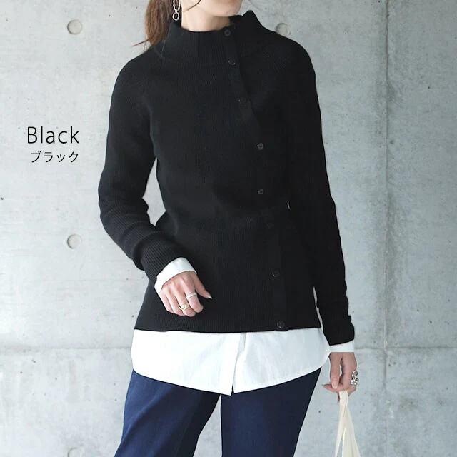 ゆるフィットすっきり合わせやすい。ボタン リブニット ニット タートルネック レディース トップス リブニット プルオーバー 細リブ セーター ハイネック 無地 ボトルネック 長袖 きれいめ タイト 綿100％ シンプル ボタン 春 夏 HUG.U - Image 10