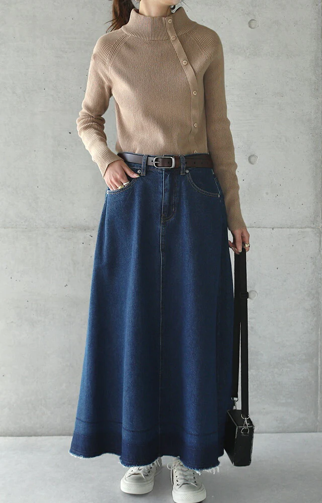 ゆるフィットすっきり合わせやすい。ボタン リブニット ニット タートルネック レディース トップス リブニット プルオーバー 細リブ セーター ハイネック 無地 ボトルネック 長袖 きれいめ タイト 綿100％ シンプル ボタン 春 夏 HUG.U - Image 16