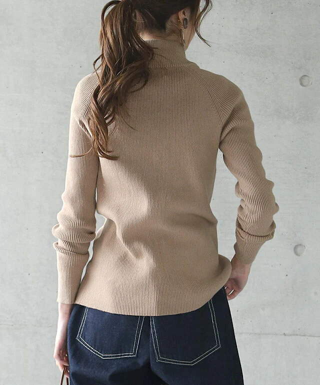 ゆるフィットすっきり合わせやすい。ボタン リブニット ニット タートルネック レディース トップス リブニット プルオーバー 細リブ セーター ハイネック 無地 ボトルネック 長袖 きれいめ タイト 綿100％ シンプル ボタン 春 夏 HUG.U - Image 20