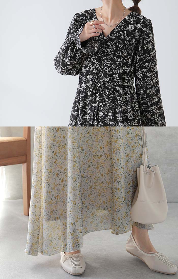 「大人の七難隠す」 花柄ワンピース 。ワンピース ワンピ 裏起毛 シフォンワンピース ロングワンピース レディース ロングワンピ 長袖 小花柄 きれいめ フレア 体型カバー シフォン 大きいサイズ 透け Aライン 春 夏 黒 ホワイト マキシワンピース HUG.U - Image 22