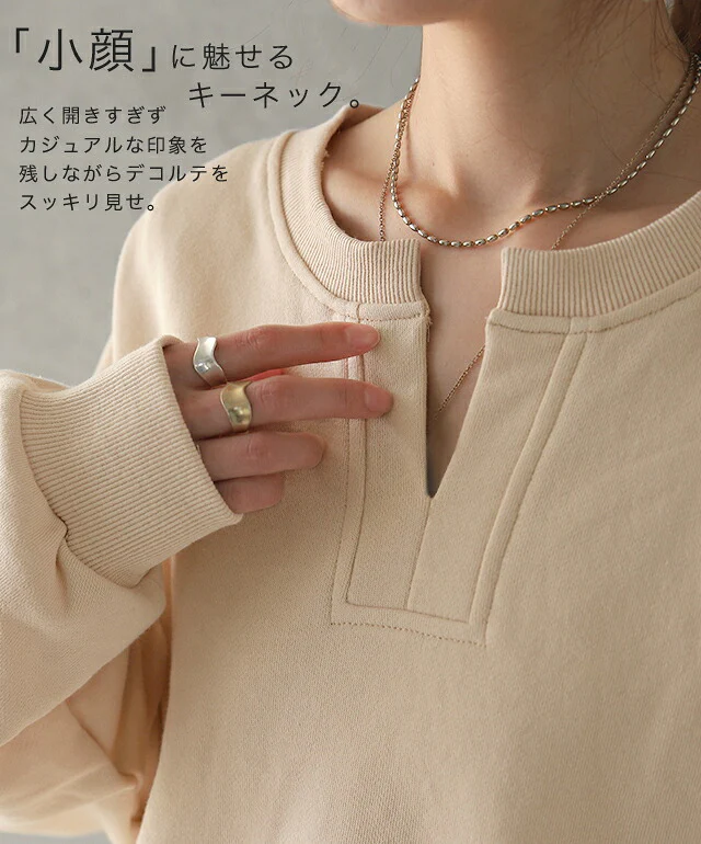キーネック 痩せ スリット レイヤード キーネック ■一部7月中旬入荷 サイドジップ トップス レディース スウェット スエット トレーナー 大きいサイズ 無地 レイヤード ルームウェア ドロップショルダー オーバーサイズ プルオーバー ビッグ 長袖 黒 春 夏 HUG.U - Image 4