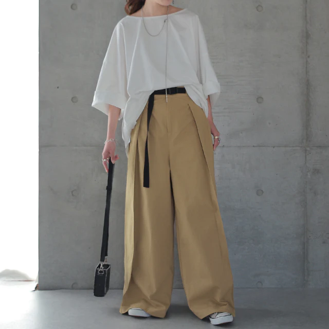 【夏セール】 「錯覚の着痩せ」体型カバー”トリックパンツ” パンツ ■一部7月中旬入荷 ワイドパンツ レディース ワイド ロング カーゴ カーゴパンツ フレア ボトムス タックパンツ チノ チノパン ベルト アウトドア ゴム 大きいサイズ 体型カバー 黒 春 夏 HUG.U - Image 30