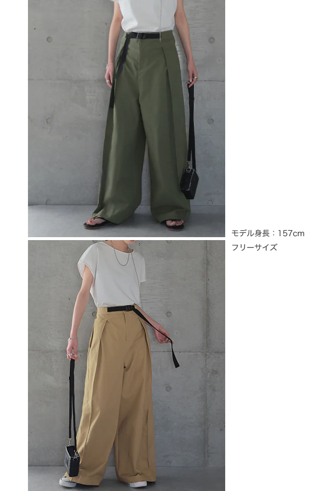 【夏セール】 「錯覚の着痩せ」体型カバー”トリックパンツ” パンツ ■一部7月中旬入荷 ワイドパンツ レディース ワイド ロング カーゴ カーゴパンツ フレア ボトムス タックパンツ チノ チノパン ベルト アウトドア ゴム 大きいサイズ 体型カバー 黒 春 夏 HUG.U - Image 7