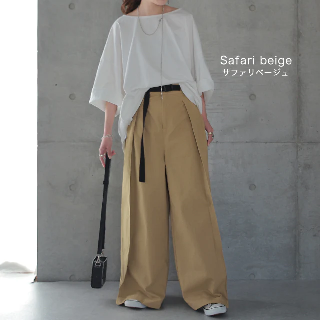 【夏セール】 「錯覚の着痩せ」体型カバー”トリックパンツ” パンツ ■一部7月中旬入荷 ワイドパンツ レディース ワイド ロング カーゴ カーゴパンツ フレア ボトムス タックパンツ チノ チノパン ベルト アウトドア ゴム 大きいサイズ 体型カバー 黒 春 夏 HUG.U - Image 9