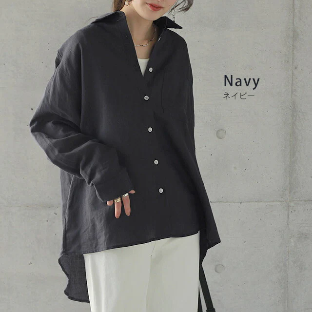 プレミアムな「抜け感」醸し出す。 シャツ リネンシャツ 麻 トップス ドロップショルダー 大きいサイズ ロング ロングシャツ ブラウス チュニック きれいめ ベージュ 春 夏 HUG.U メール便 - Image 13
