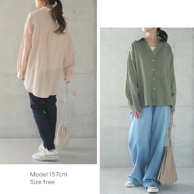 プレミアムな「抜け感」醸し出す。 シャツ リネンシャツ 麻 トップス ドロップショルダー 大きいサイズ ロング ロングシャツ ブラウス チュニック きれいめ ベージュ 春 夏 HUG.U メール便 - Image 18