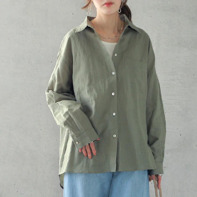 プレミアムな「抜け感」醸し出す。 シャツ リネンシャツ 麻 トップス ドロップショルダー 大きいサイズ ロング ロングシャツ ブラウス チュニック きれいめ ベージュ 春 夏 HUG.U メール便 - Image 26