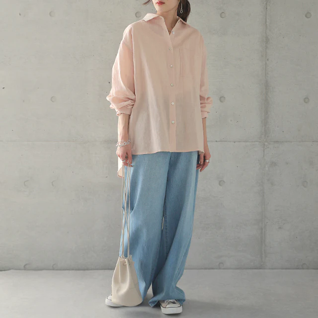 プレミアムな「抜け感」醸し出す。 シャツ リネンシャツ 麻 トップス ドロップショルダー 大きいサイズ ロング ロングシャツ ブラウス チュニック きれいめ ベージュ 春 夏 HUG.U メール便 - Image 29