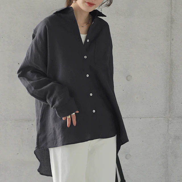 プレミアムな「抜け感」醸し出す。 シャツ リネンシャツ 麻 トップス ドロップショルダー 大きいサイズ ロング ロングシャツ ブラウス チュニック きれいめ ベージュ 春 夏 HUG.U メール便 - Image 30