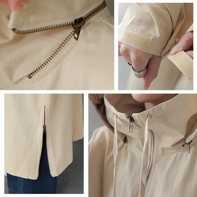 【特別価格】 ★江口のりこさん着用 「小顔襟」すっぽりオーバーシルエット アウター ミリタリー レディース ロングコート モッズコート ロング 大きいサイズ ミリタリーコート ハイネック フード コート 体型カバー ジップアップ ライトアウター 黒 春 夏 HUG.U - Image 18