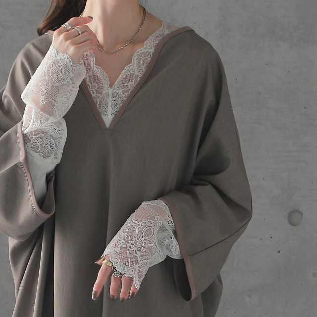 「数センチが大事」オトナの露出を加減するレースインナー トップス レイヤード レディース レース レーストップス レイヤードトップス インナー シアー シースルー 無地 長袖 カットソー 透け Vネック 肌着 下着 重ね着 きれいめ 黒 秋 冬 HUG.U メール便 - Image 174