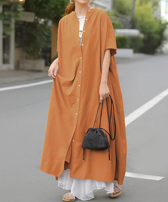 ワンピース 「リニューアル」 シャツ シャツワンピース ■一部8月上旬入荷 ノーカラー シャツワンピ レディース ロング ロングワンピース Aライン マキシ ワンピ ロングシャツ ロングワンピ 半袖 長袖 羽織 きれいめ 体型カバー 大きいサイズ 黒 青 春 夏 HUG.U - Image 29