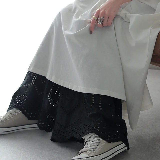 超便利「ワンピに重ねる 裾パンツ」 ペチパンツ レディース パンツ ■一部7月下旬入荷 ペチコート ボトムス インナー レイヤード 重ね着 レース 綿 コットン ワイドパンツ 静電気防止 体型カバー ウエストゴム ワイド 黒 白 ホワイト ペチ 大きいサイズ 春 夏 HUG.U メール便 - Image 9