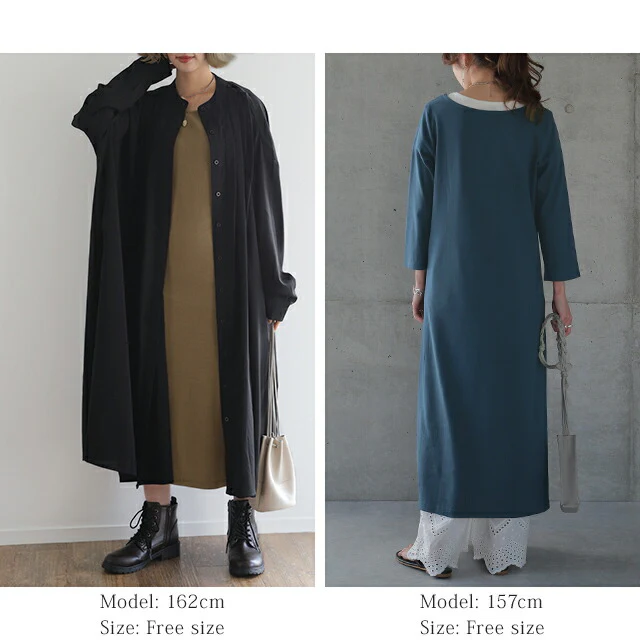 「ヘルシーゆるフィット」リブワンピ ワンピース ロングワンピース ロングワンピ ロング レディース マキシワンピース マキシ ワンピ リブ Uネック リブニット 薄手 七分袖 無地 長袖 シンプル タイト きれいめ 黒 グレー 春 夏 HUG.U メール便 - Image 16