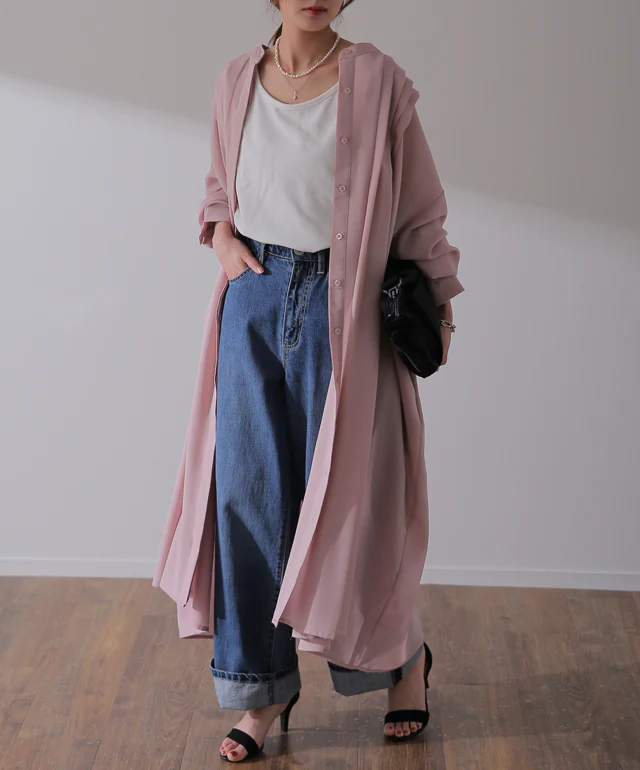 【特別価格】 イノセントな雰囲気「シフォン&タック」 ワンピース レディース ワンピ ロングワンピース ロングワンピ マキシ マキシワンピース ロング シャツ シャツワンピース タック 羽織 バンドカラー ブラウス 大きいサイズ 白 春 夏 HUG.U メール便 - Image 3