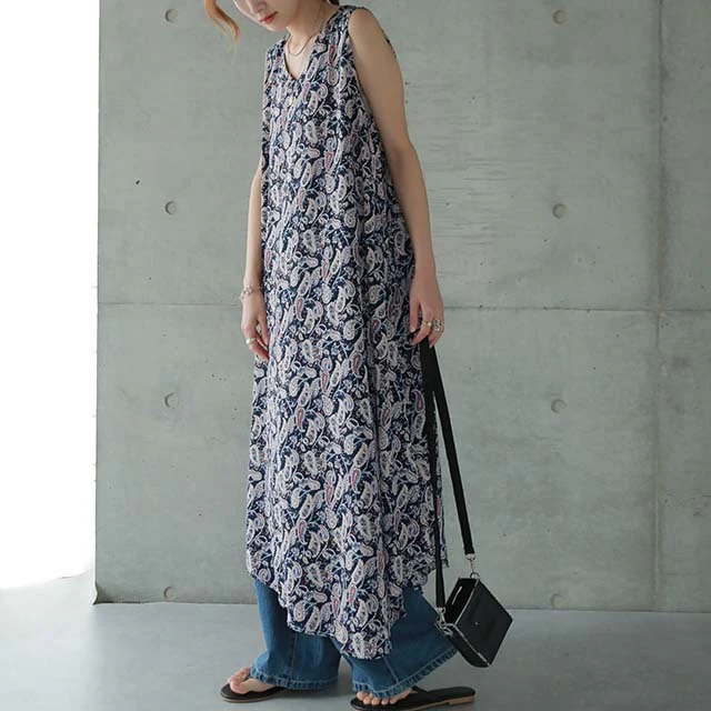 【夏セール】 「アシメ×ペイズリー柄 ワンピース ■一部7月上旬入荷 ロングワンピース レディース ワンピ ロングワンピ マキシ マキシワンピース タンク タンクトップ ノースリーブ ペイズリー 柄 体型カバー 大きいサイズ 春 夏 HUG.U メール便 - Image 21