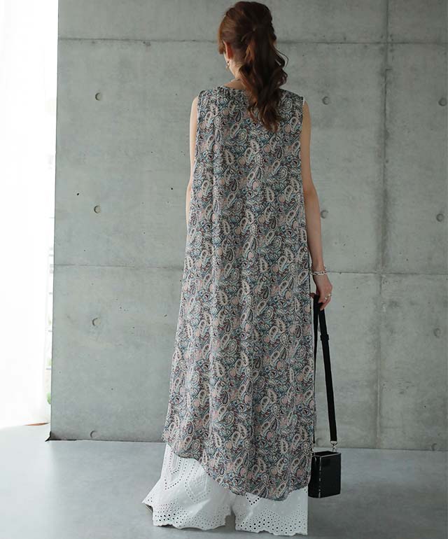 【夏セール】 「アシメ×ペイズリー柄 ワンピース ■一部7月上旬入荷 ロングワンピース レディース ワンピ ロングワンピ マキシ マキシワンピース タンク タンクトップ ノースリーブ ペイズリー 柄 体型カバー 大きいサイズ 春 夏 HUG.U メール便 - Image 25