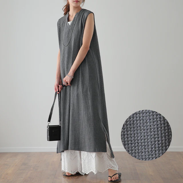 【夏セール】 極上 やわらか ワッフル キーネック ロングワンピース ワンピース レディース ワンピ マキシ ロング ロングワンピ タンクトップ ノースリーブ ワンピ サーマル Vネック Aライン 体型カバー 大きいサイズ マキシワンピース 白 黒 春 夏 HUG.U - Image 29