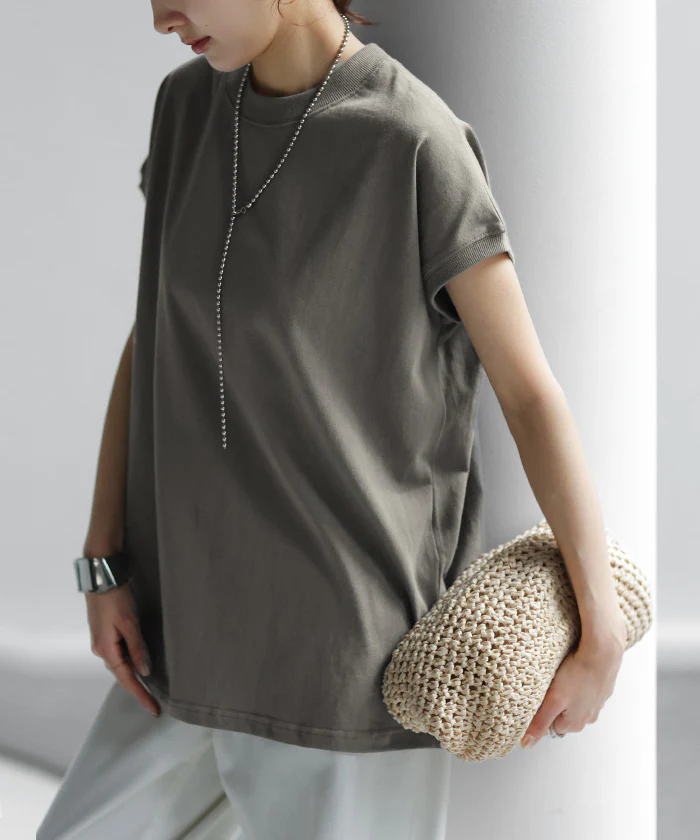 Tシャツ 半袖 モックネック トップス レディース ■一部7月中旬入荷 カットソー フレンチ フレンチスリーブ ティーシャツ ロング ボックスT 綿 レイヤード ゆったり 二の腕カバー 着痩せ 大きいサイズ 体型カバー 無地 シンプル 黒 ブラック 白 春 夏 HUG.U メール便 - Image 31
