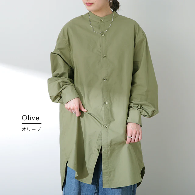 ガシっと太番手「シャツ」 バンドカラー ナチュラル ノーカラー ロング ロングシャツ ブラウス チュニック オーバーサイズ 綿 コットン 100% 長袖 体型カバー 大きいサイズ きれいめ お尻が隠れる レディース 厚手 白 無地 春 夏 HUG.U メール便 - Image 12