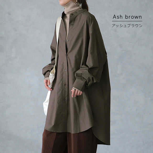 ガシっと太番手「シャツ」 バンドカラー ナチュラル ノーカラー ロング ロングシャツ ブラウス チュニック オーバーサイズ 綿 コットン 100% 長袖 体型カバー 大きいサイズ きれいめ お尻が隠れる レディース 厚手 白 無地 春 夏 HUG.U メール便 - Image 21