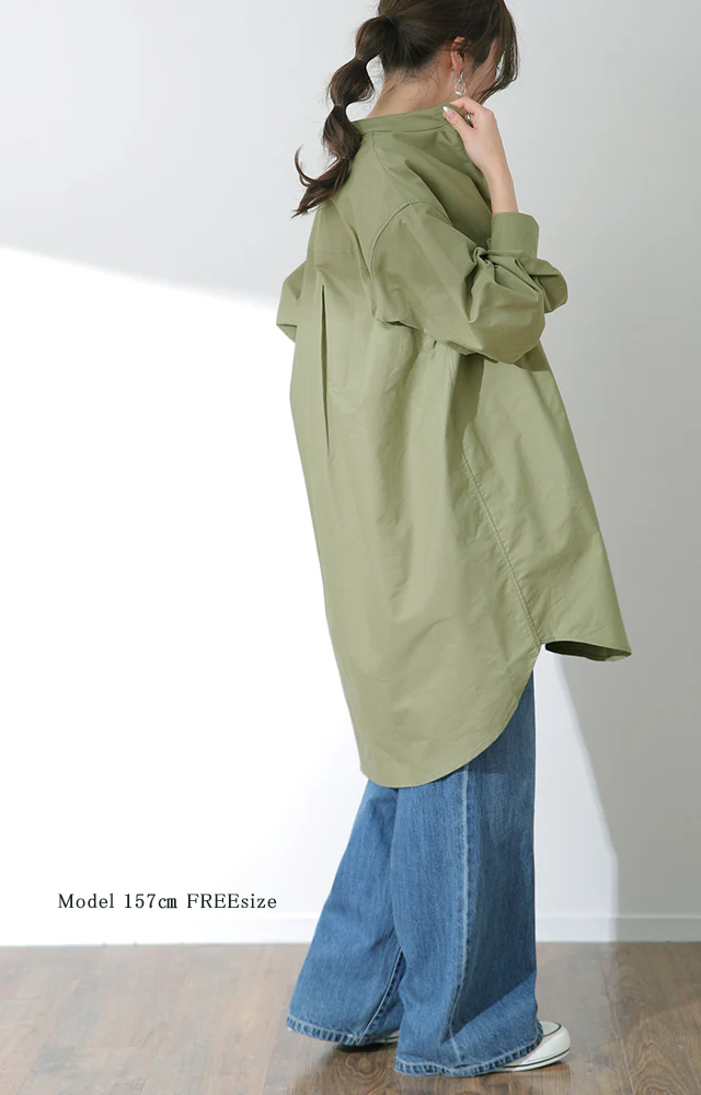 ガシっと太番手「シャツ」 バンドカラー ナチュラル ノーカラー ロング ロングシャツ ブラウス チュニック オーバーサイズ 綿 コットン 100% 長袖 体型カバー 大きいサイズ きれいめ お尻が隠れる レディース 厚手 白 無地 春 夏 HUG.U メール便 - Image 23