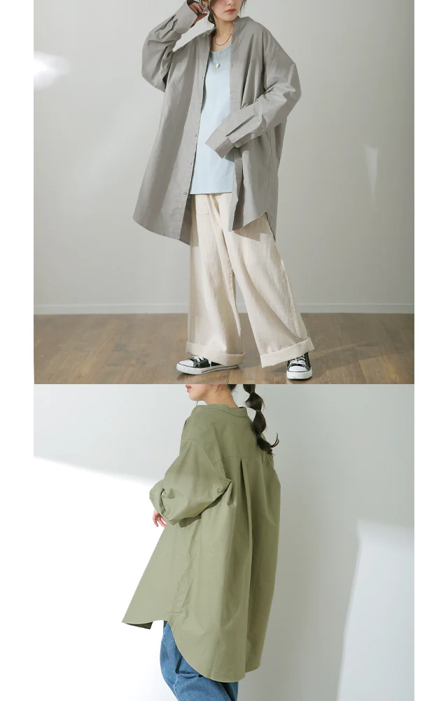 ガシっと太番手「シャツ」 バンドカラー ナチュラル ノーカラー ロング ロングシャツ ブラウス チュニック オーバーサイズ 綿 コットン 100% 長袖 体型カバー 大きいサイズ きれいめ お尻が隠れる レディース 厚手 白 無地 春 夏 HUG.U メール便 - Image 29