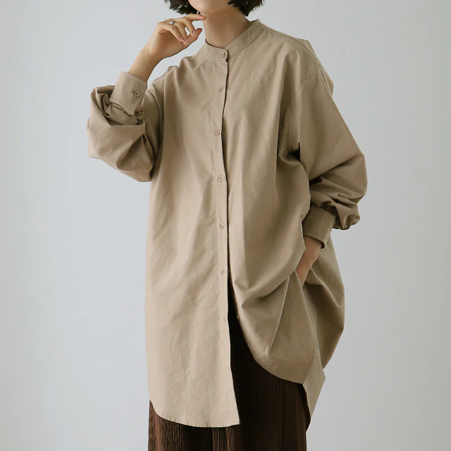 ガシっと太番手「シャツ」 バンドカラー ナチュラル ノーカラー ロング ロングシャツ ブラウス チュニック オーバーサイズ 綿 コットン 100% 長袖 体型カバー 大きいサイズ きれいめ お尻が隠れる レディース 厚手 白 無地 春 夏 HUG.U メール便 - Image 37